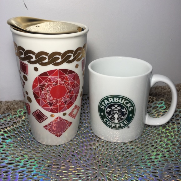 Starbucks Other - Starbucks 12oz Jeweled Traveller Mug & Logo Mug